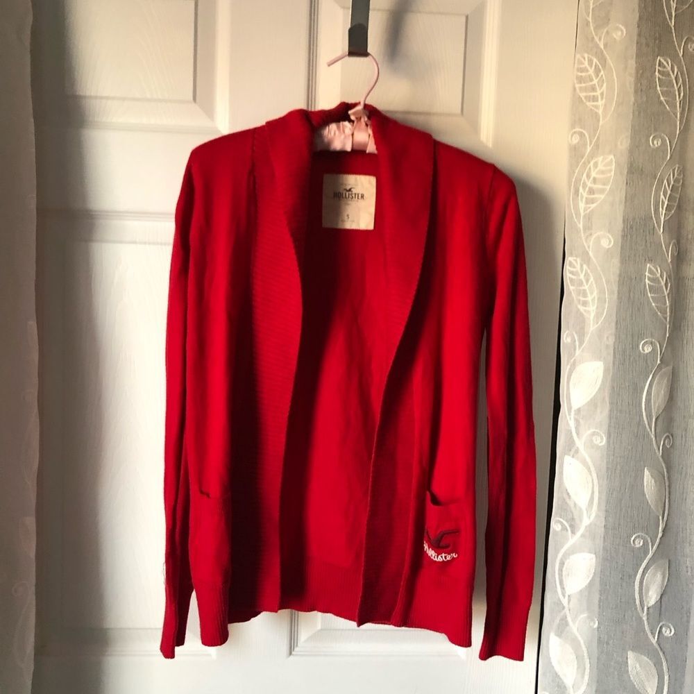 Hollister Red Open Front Cardigan long sleeves cotton blend size small